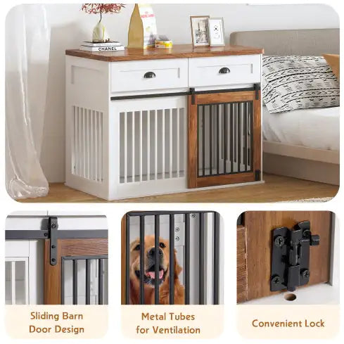 Heavy Duty Furniture Style Dog Cage Wooden Dog Cage Double Door Dog Cage Side Cabinet Dog Cage Dog Crate