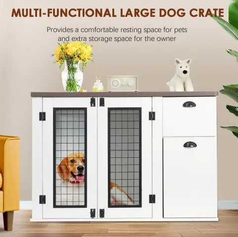 Furniture Style Dog Cage, Wooden Dog Cage, Double Door Dog Cage, Side Cabinet Dog Cage, Dog Crate